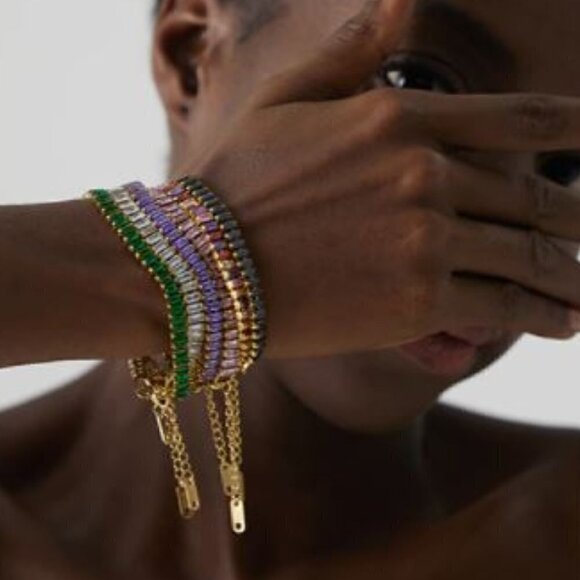 Gold Plated Stainless Steel with Baguette Cubic Zirconia - Picture 9 of 13